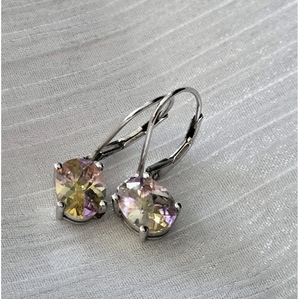 Lucky Topaz‎ Iridescent Dangle Gemstone Sterling Silver 925 Earrings Signed CHJS
